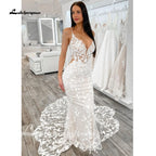 Lakshmigown Lace Mermaid Wedding Dress Spaghetti Straps Cut Out Long Train Bridal Gowns Vestidos de Nova