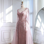Serene Hill Black Long Sleeves Luxury Beaded Evening Dress Overskirt Formal Party Gowns for Women DLA73198 Customized