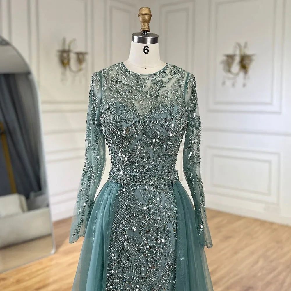 Serene Hill Customized Turquoise Mermaid Party Gown Overskirt Beaded Evening Dress for Women Wedding 2024 DLA72601