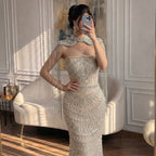 Serene Hill Luxury Beaded Mermaid Evening Dress Elegant Crystal Tassel Cape Celebrity Party Gown Vestidos Customized DLA73450A