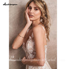Lakshmigown Champagne A-Line Wedding Dresses Appliques V-neck Backless Robe Mariee Boho Lace Bridal Gowns  Customized