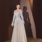 Serene Hill Customized Off Shoulder Long Sleeves A-line Prom Dress for Women Formal Wedding Party Evening Gowns DLA73333