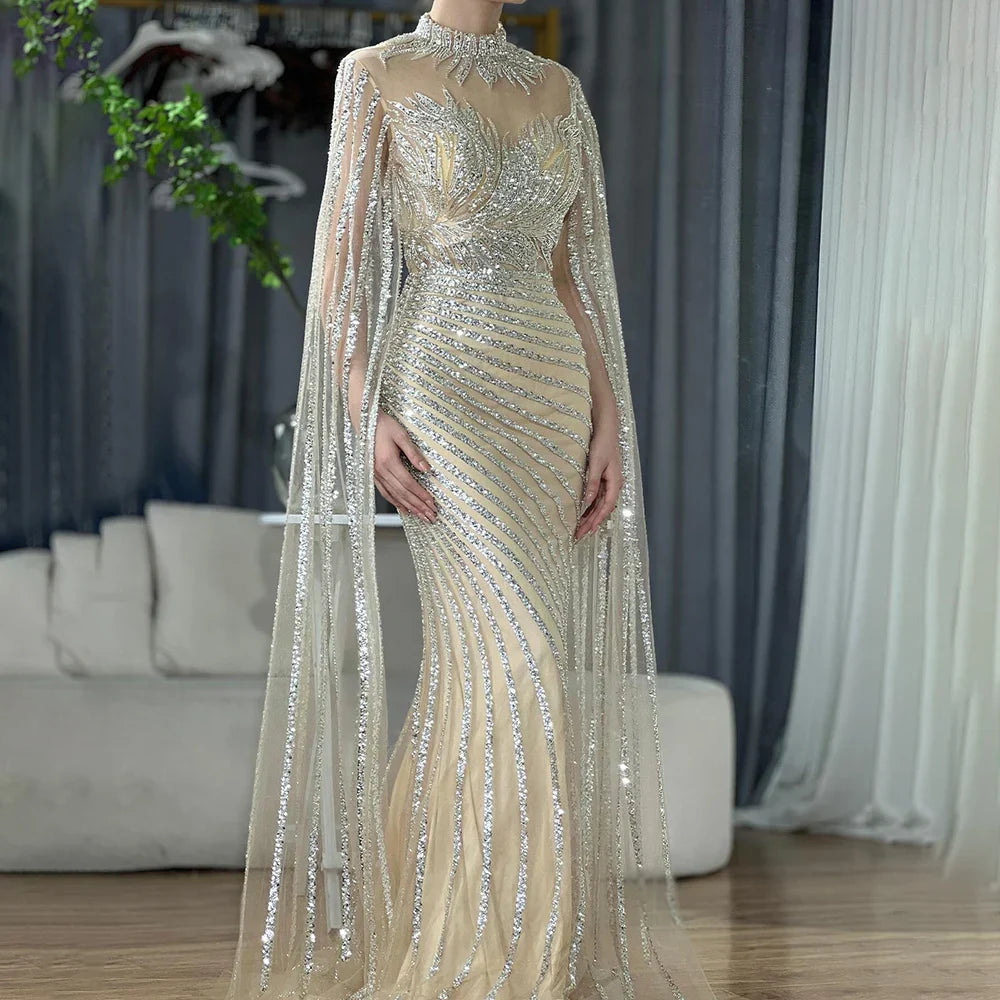 Abito da sera lungo sirena nudo arabo di lusso Dubai con mantella LA71885B