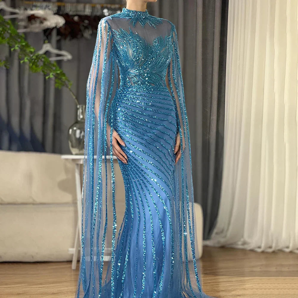Abito da sera lungo sirena nudo arabo di lusso Dubai con mantella LA71885B