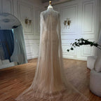 Abito da Sera di Lusso Perle Nude Abito Ricamato con Cristalli e Strascico in Tulle LA72189A