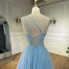 Serena Collina  Abito da Ballo Spaghetti Strap Blu Scollato Asimmetrico a Linea A 2025 LA72589