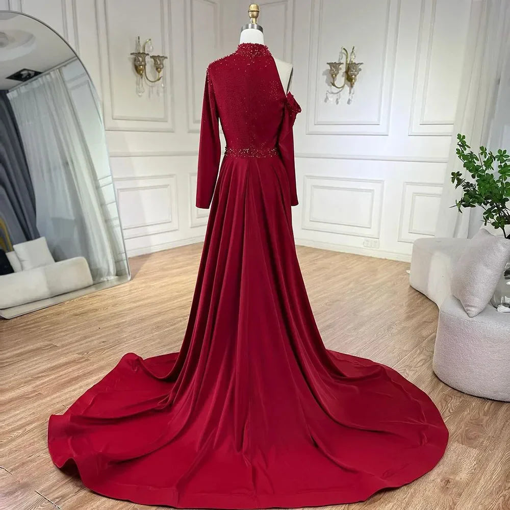 Serene Hill Arabic Green Elegant Mermaid One Shoulder Beaded Luxury Dubai Evening Dresses Gowns For Women Wedding Party LA72550