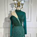 Serene Hill Arabic Green Elegant Mermaid One Shoulder Beaded Luxury Dubai Evening Dresses Gowns For Women Wedding Party LA72550