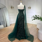 Abito da sera sirena verde lusso con spalla scoperta e mantello LA72472