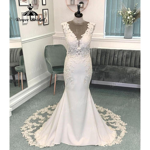 Sexy Backless Tiefer V-Ausschnitt Meerjungfrau/Trompete Brautkleid für Frauen 2024 Brautkleid Flügelärmeln vestido branco sereia 