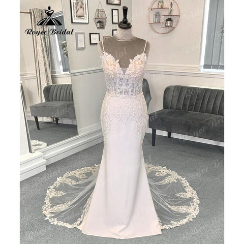 Sexy Boho Spitze Applique Meerjungfrau Rückenfreies Brautkleid für die Braut 2024 Spaghetti-Trägern Brautkleid für Frauen robe mariée sirene 