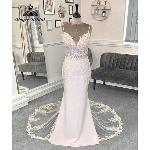 Abito da Sposa Sexy Boho con Applique in Pizzo a Sirena e Schiena Aperta per Sposa 2024 con Spaghetti per Donna robe mariée sirene