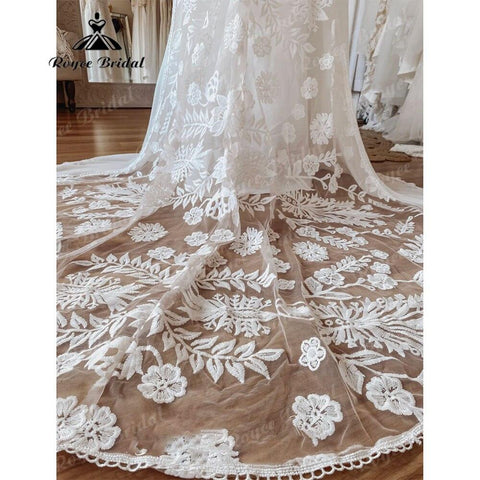 Sexy Boho V-Ausschnitt Spitze Kurzarm Chiffon Bohemian Beach Frauen Hochzeitskleid 2025 Brautkleider Vestido de Novia Playa Backless