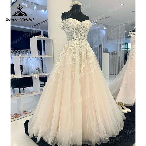 NumberSea Sexy Braut Strand Spitze Appliques Flügelärmeln Brautkleid Weg Von Der Schulter Sommer 2025 Robe Femme Boho Tüll A-linie Brautkleid 
