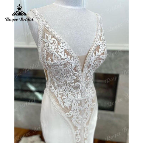 NumberSea Sexy Tiefem V-ausschnitt Spitze Meerjungfrau/Trompete Brautkleid Gericht Schleppe Appliques 2025 Spaghetti-trägern Vestidos De Novia Open zurück 