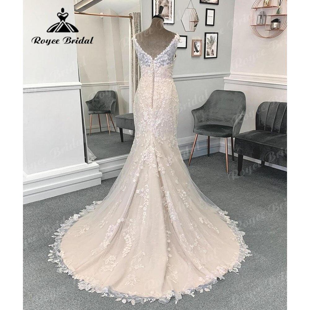 NumberSea Sexy Lace Appliques Chamapgne Mermaid Backless Wedding Dress for Women 2024 Bridal Gown Custom Made vestido de boda corte sirena