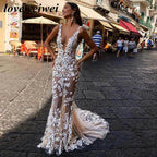 Sexy Lace Mermaid Wedding Dress Plunging V-Neck Boho Bridal Gown Backless Court Train Custom Vestido De Noiva vestido de noiva
