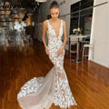 Sexy Spitze Meerjungfrau Hochzeit Kleid Tiefer V-ausschnitt Boho Brautkleid Backless Gericht Zug Nach Vestido De Noiva vestido de noiva 