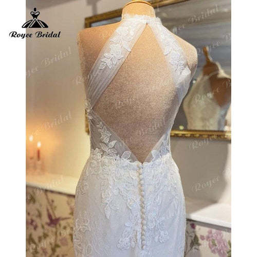 NumberSea Robe de mariée sirène sexy à dos nu en tulle avec applications de dentelle, modèle trompette, robes de mariée, vestido de boda corte sirena