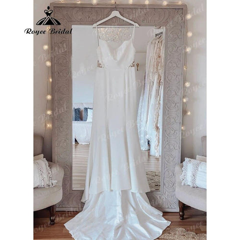 Sexy Meerjungfrau Spitze Rückenfrei Weiche Satin Frauen Brautkleid Spaghetti-trägern 2025 Brautkleider für die Braut robe soirée mariage