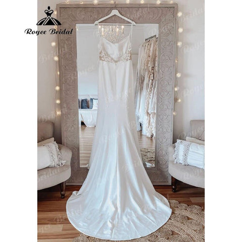 Sexy Meerjungfrau Spitze Rückenfrei Weiche Satin Frauen Brautkleid Spaghetti-trägern 2025 Brautkleider für die Braut robe soirée mariage