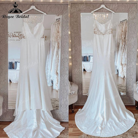Sexy Meerjungfrau Spitze Rückenfrei Weiche Satin Frauen Brautkleid Spaghetti-trägern 2025 Brautkleider für die Braut robe soirée mariage