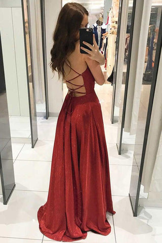 Sexy tiefes V-Ausschnitt-Ballkleid mit rückenfreiem Rücken, glitzerndes langes Ballkleid PG990