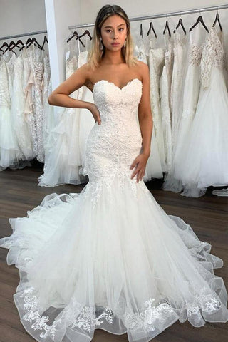 NumberSea Sexy Spitze Meerjungfrau Sweetheart Brautkleid mit Rüschen, Brautkleid, MW748