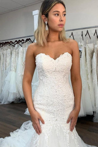 NumberSea Sexy Spitze Meerjungfrau Sweetheart Brautkleid mit Rüschen, Brautkleid, MW748