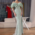 Serene Hill Customized Sage Green Off Shoulder Mermaid Evening Dresses 2024 Arabic Formal Gowns For Women Wedding Party DLA72281