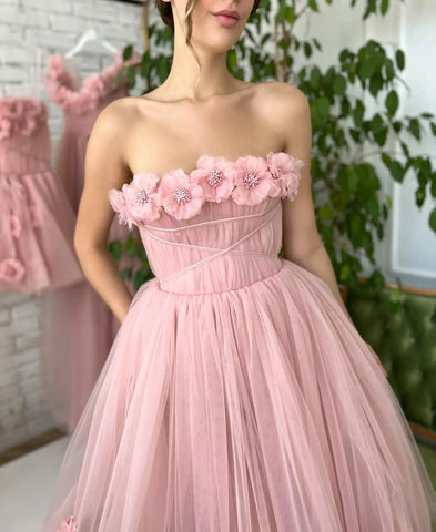 NumberSea Trägerloses Rosa Garten Brautkleid für Frauen Vestito Donna 2025 Spitze Blumen Strand Brautkleider 