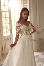 Lakshmigown Boho Wedding Dress for Women Bride Long Sleeves V Neck Applique Chiffon Summer Beach Bridal Gown Customized