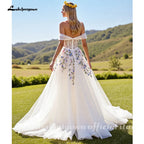 Lakshmigown Embroidery Flowers Floral Off The Shoulder Ivory A Line Wedding Dress Strapless Gowns Customized Vestidos de fiesta