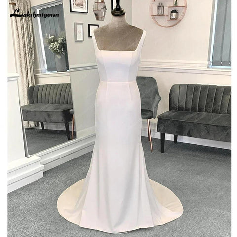 NumberSea Vestidos de noiva de praia em crepe com decote redondo simples para mulher 2025 Vestidos de noiva longos estilo boho com costas abertas 