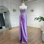 Serene Hill Customized Lilac Satin Split Strapless Mermaid Evening Dresses Beaded Party Gowns for Women Bridesmaid DLA72329