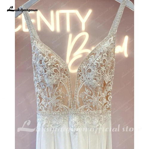 Vestido de noiva boémio luxuoso NumberSea Off White com contas de renda e corte A, verão 2025, Sukienka, vestido de noiva praia em chiffon 