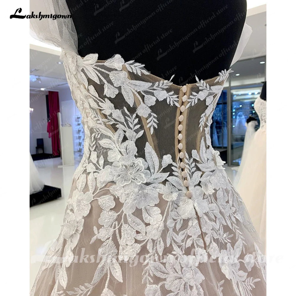 Lakshmigown Sexy Ladies Off Shoulder Lace Appliqués Beach Wedding Dresses Boho Bridal Gowns Sleeveless Robe Customized