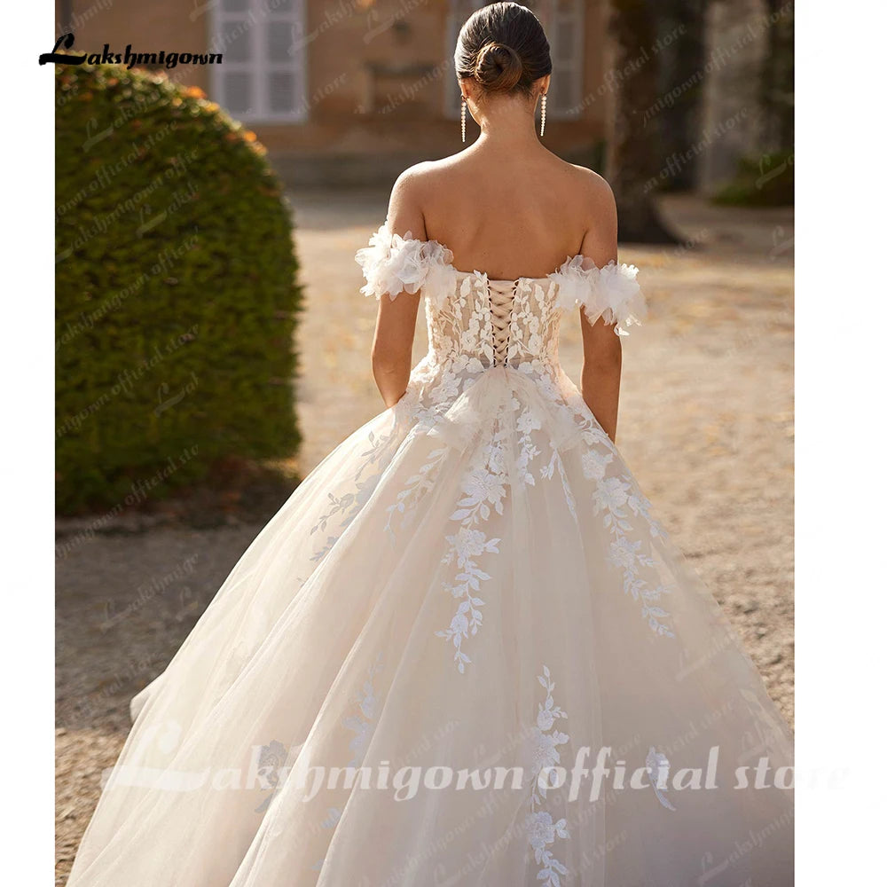 Lakshmigown Sweetheart Tulle Wedding Dress Sequins Appliques Lace Off Shoulder Bridal Gown Vestidos Customized