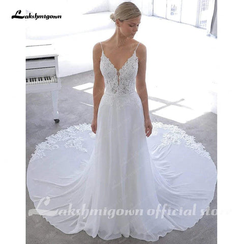 NumberSea Vintage Spitze Boho Hochzeit Kleid 2025 Vestidos Noivas V Neck Sexy Braut Strand Hochzeit Kleider Open Back 