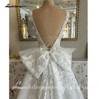 Lakshmigown Deep V Neck Lace Flowers Wedding Dress for Women with Bow Beach A Line Court Trian Wedding Gowns Customized