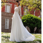 Lakshmigown Lace V-Neck Chiffon Wedding Dress for Women A-Line Sweep Train Backless Vestidos De Novia  Customized