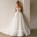 Customized Sweetheart Sleeveless Wedding Dress See Through Beading Lace Applique Sweep Train A Line Bridal Dresses