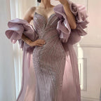 Serene Hill Pink Strapless Mermaid Beaded Evening Dresses with Cape Elegant Party Gowns for Women Customized DLA72896