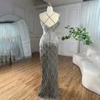 Serene Hill Silver Mermaid Gold Evening Gowns Luxury Beaded Tassel Spaghetti Strap Party Dresses For Women DLA72280 Customized