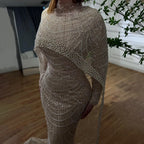 Serene Hill Customized Muslim Hijab Sage Green Long Sleeves Evening Dresses with Cape Dubai 2024 Party Gowns For Women LA72032M