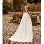 Lakshmigown Bohemian Beach Wedding Dress Open Back Lace Halter Neck High Slit A Line Chiffon Bridal Dresses Customized