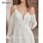 Lakshmigown Illusion Off White Wedding Dress Off Shoulder Long Sleeve Bridal Gown for Women Summer Vestido De Novia Customized