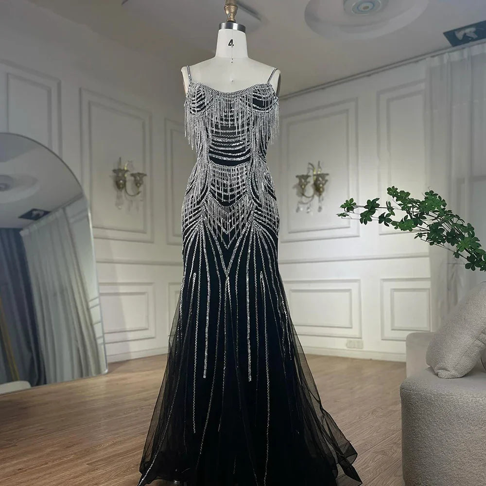 Abito da sera sirena con nappe di cristallo rosa nude di lusso LA72772