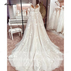 Lakshmigown Vintage Champagne Tulle Wedding Dress Customized A-Line Lace Appliques V Neck Backless Bridal Gown Abito Da Sposa
