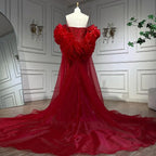 Serene Hill Red Strapless Mermaid Pearls Beaded Evening Dress with Cape Wedding Party Gowns for Women  DLA72585 Customized